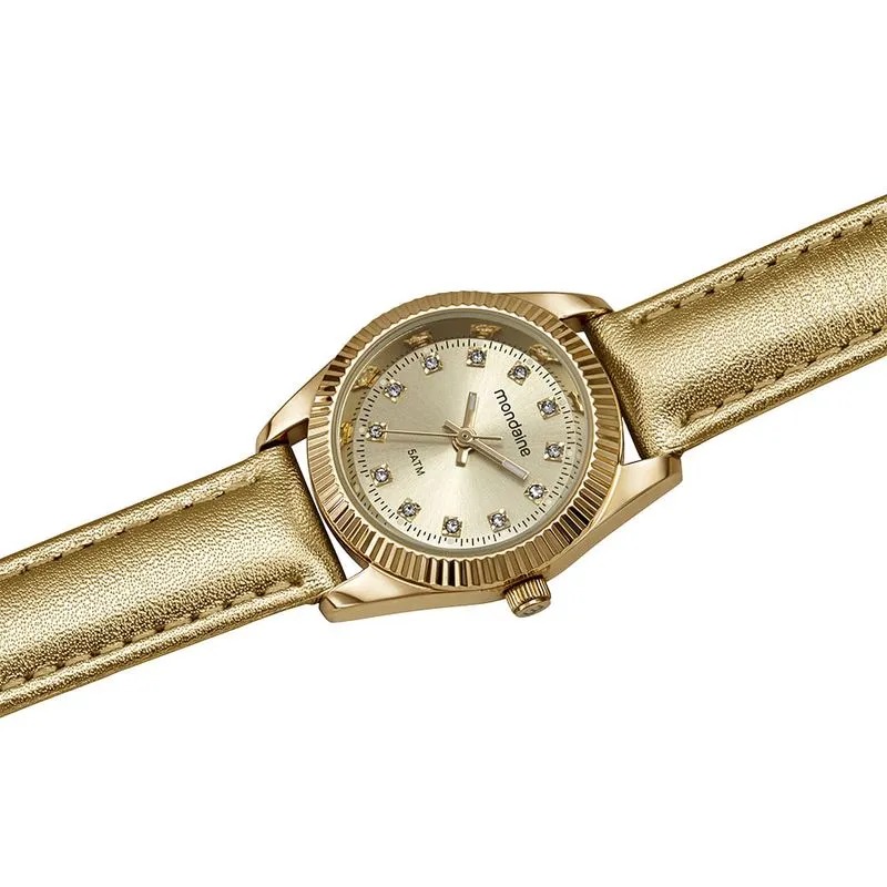 32960LPMVDH5 Relógio Mondaine Feminino Dourado Cristais