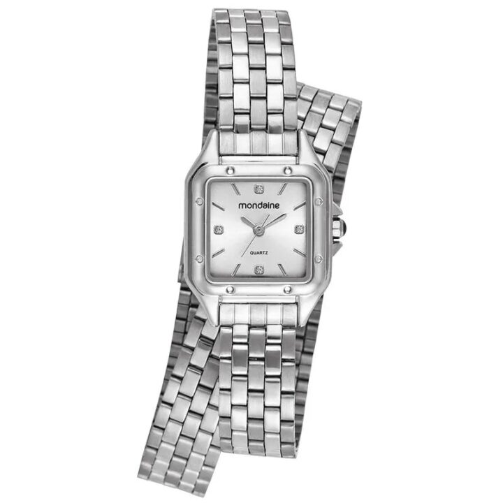 Relógio Mondaine Feminino Prata Quadrado Index Completo