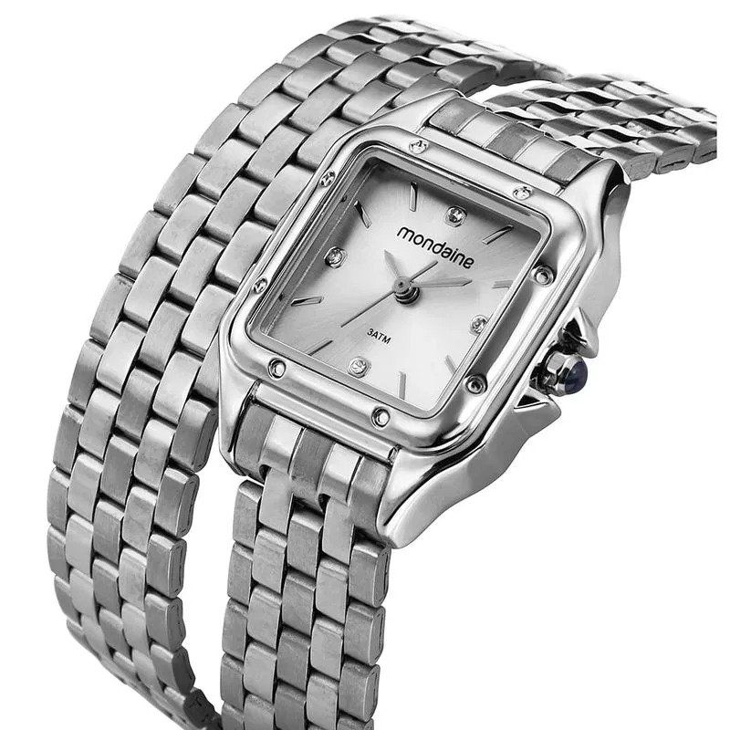 Relógio Mondaine Feminino Prata Quadrado Index Completo