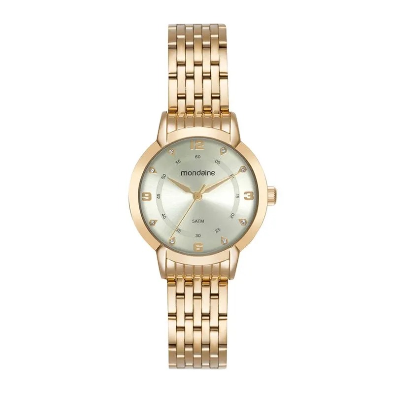 99819LPMVDE1 Relógio Mondaine Feminino Dourado Pulseira 7 Elos