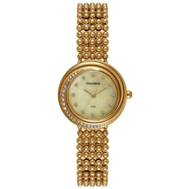 Relógio Mondaine Feminino Dourado Caixa Cristais
