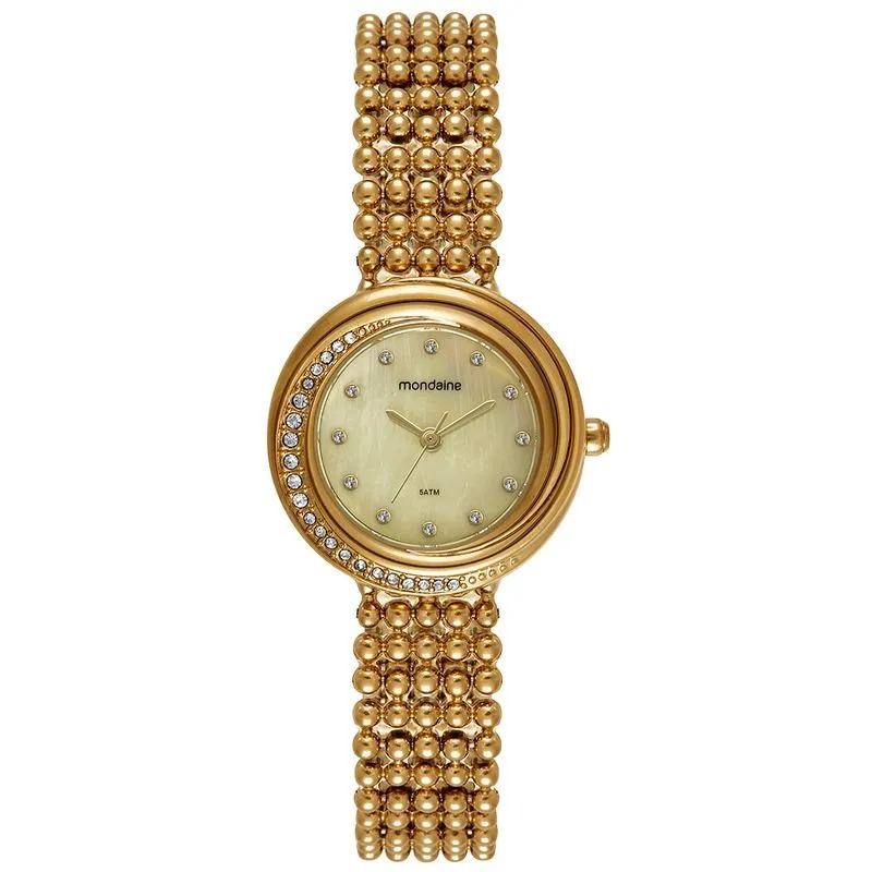 Relógio Mondaine Feminino Dourado Caixa Cristais