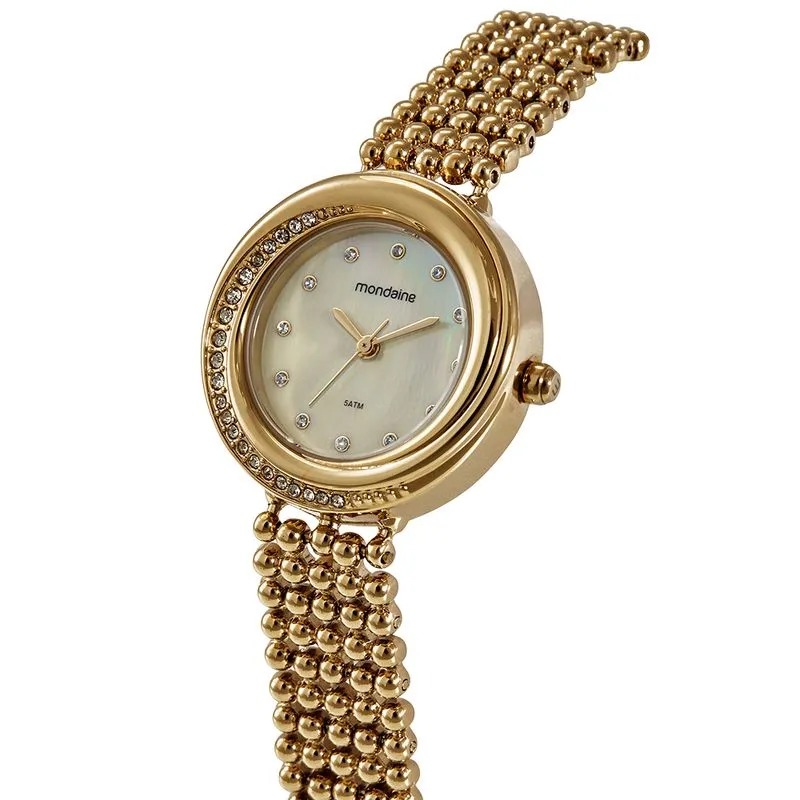 Relógio Mondaine Feminino Dourado Caixa Cristais