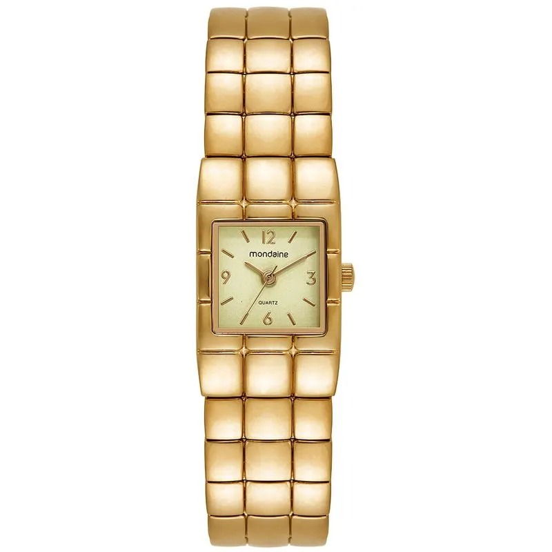 32981LPMVDM1 Relógio Mondaine Feminino Dourado Quadrado Números e Index
