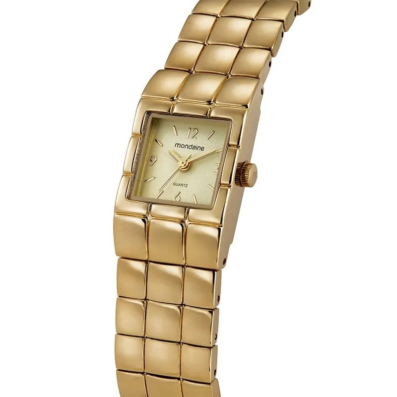 32981LPMVDM1 Relógio Mondaine Feminino Dourado Quadrado Números e Index