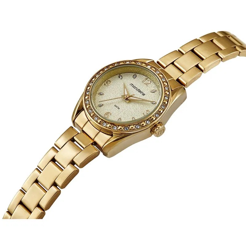 99805LPMVDE1 Relógio Mondaine Feminino Analógico Dourado Pedras