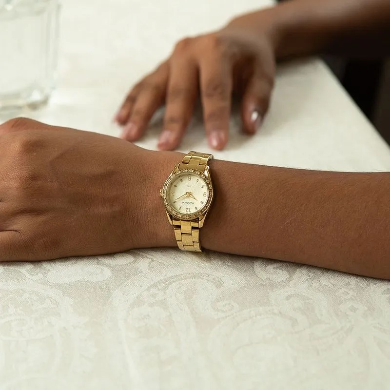 99805LPMVDE1 Relógio Mondaine Feminino Analógico Dourado Pedras