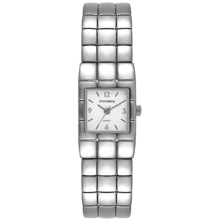 Relógio Mondaine Feminino Prata Metal Quadrado Index e Números