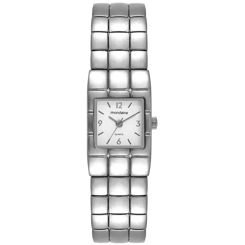 32981L0MVNM2 Relógio Mondaine Feminino Prata Metal Quadrado Index e Números