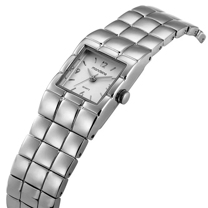 32981L0MVNM2 Relógio Mondaine Feminino Prata Metal Quadrado Index e Números