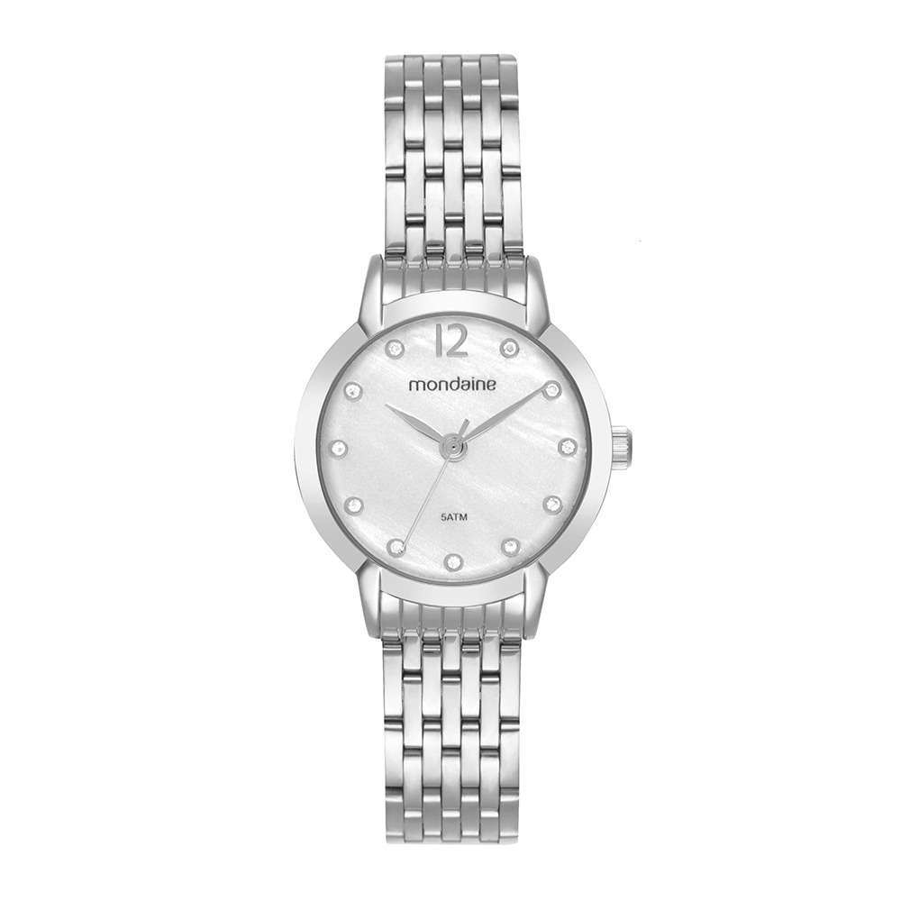 99820L0MVNE2 Relógio Mondaine Feminino Analógico Prata Cristais