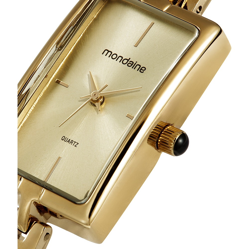 32985LPMVDM1 Relógio Mondaine Feminino Dourado Metal Quadrado