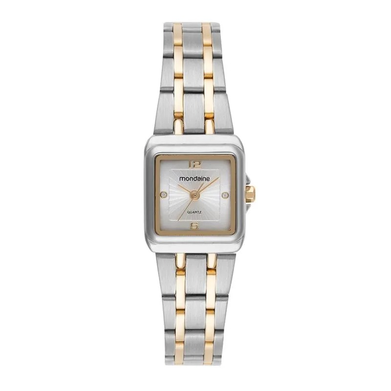 32933LPMVBE2 Relógio Mondaine Feminino Bicolor Caixa Quadrada Cristais