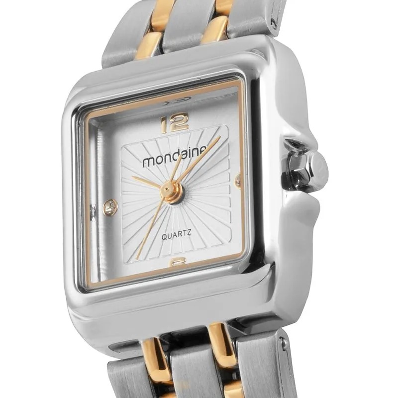 32933LPMVBE2 Relógio Mondaine Feminino Bicolor Caixa Quadrada Cristais