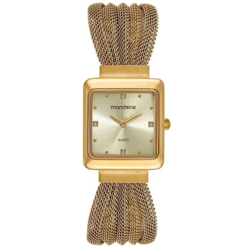 Relógio Mondaine Feminino Dourado Quadrado Index