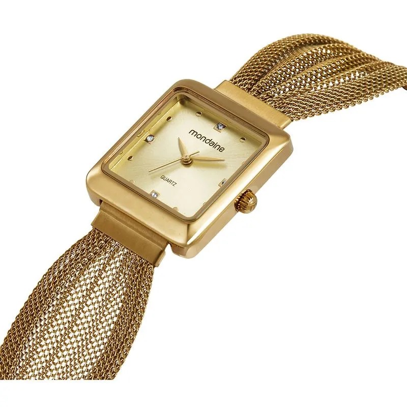 Relógio Mondaine Feminino Dourado Quadrado Index
