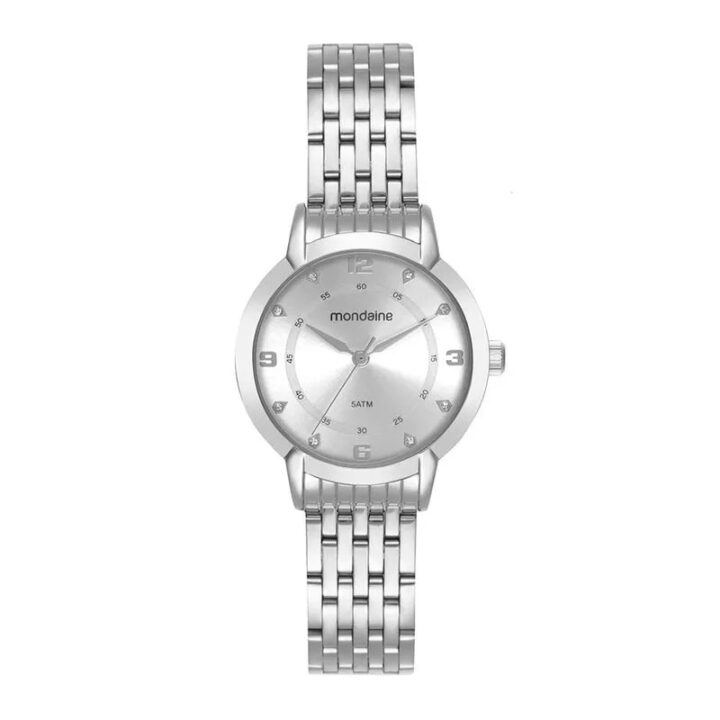 99819L0MVNE2 Relógio Mondaine Feminino Prata Caixa Média Pulseira 7 Elos