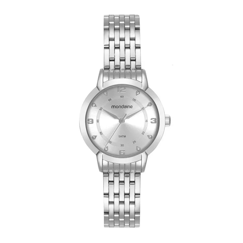 Relógio Mondaine Feminino Prata Caixa Média Pulseira 7 Elos