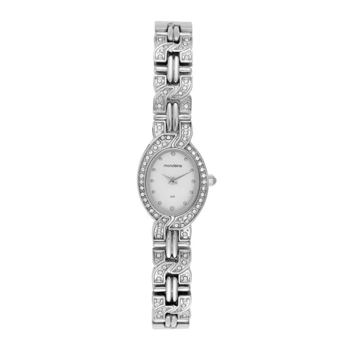 99783L0MVNM2 Relógio Mondaine Feminino Oval Cristais Prata