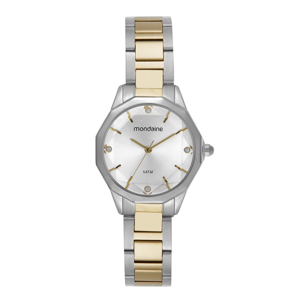 Relógio Mondaine Feminino Vidro Facetado Bicolor