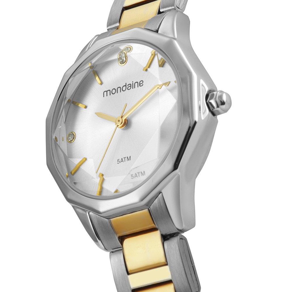 Relógio Mondaine Feminino Vidro Facetado Bicolor