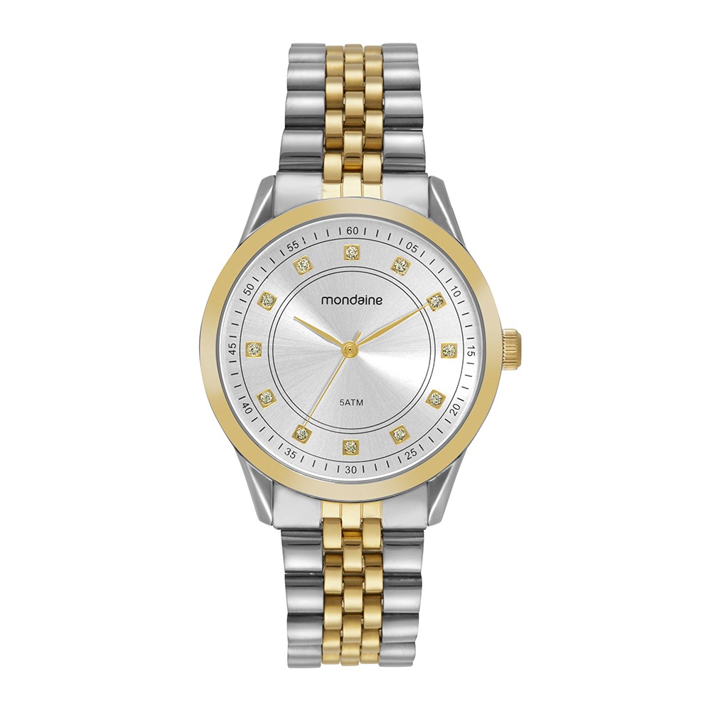 Relógio Mondaine Feminino Cristais Bicolor