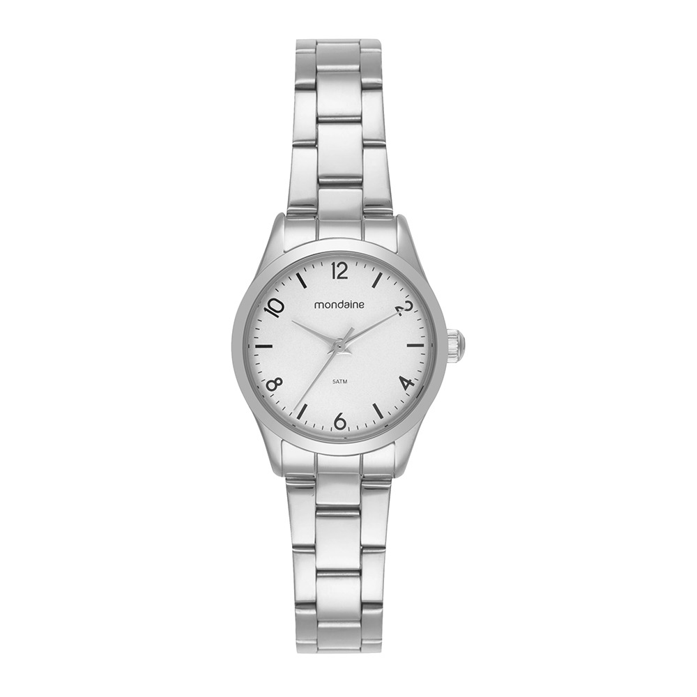 Relógio Mondaine Feminino Prata Mostrador Branco Analógico