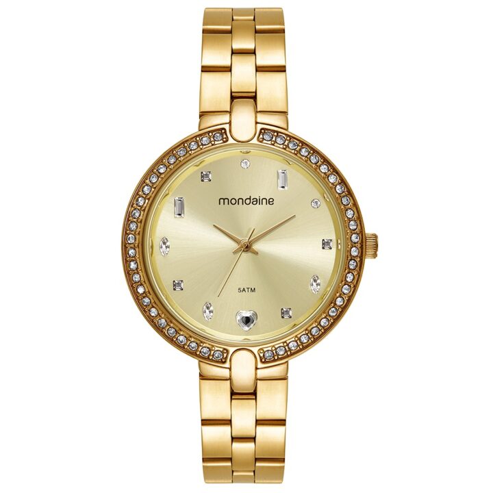 32961LPMVDE1 Relógio Mondaine Feminino Dourado Cristais