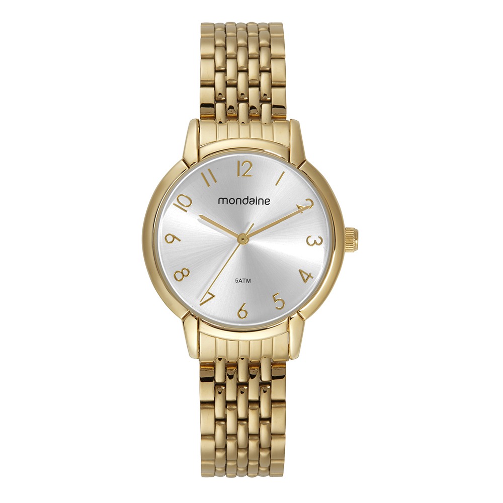 Relógio Mondaine Feminino Clássico Visor Metálico Dourado