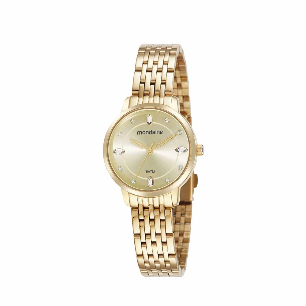 Relógio Mondaine  Feminino Cristais Baguete Dourado