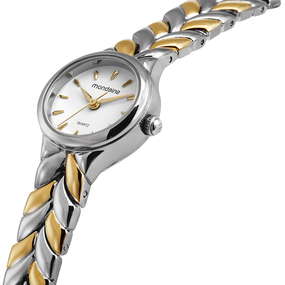 Relógio Mondaine Feminino Bicolor Redondo Mostrador Branco