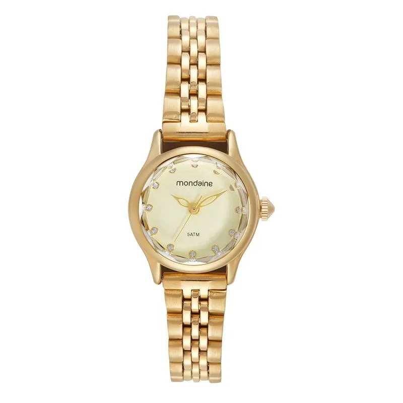 Relógio Mondaine Feminino Vidro Facetado Dourado