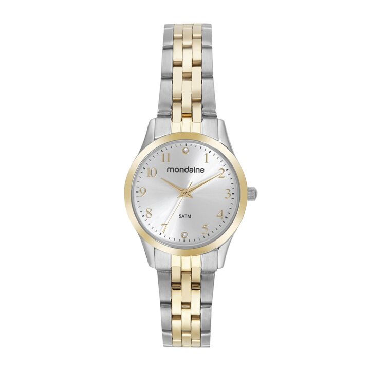 32699LPMVBE2 Relógio Mondaine Feminino Com Cristais Bicolor