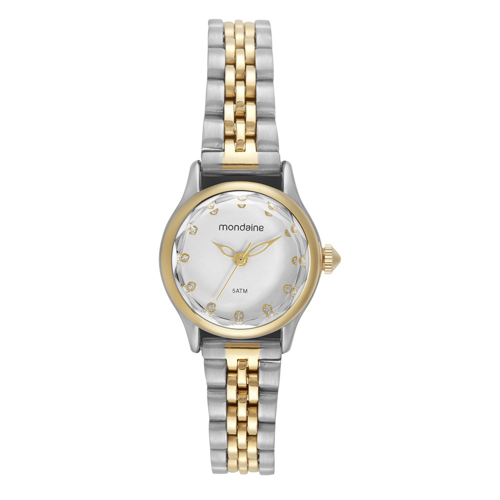 Relógio Mondaine Feminino Vidro Facetado Bicolor