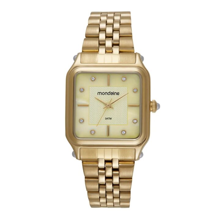 32843LPMVDE1 Relógio Mondaine Feminino Quadrado Dourado