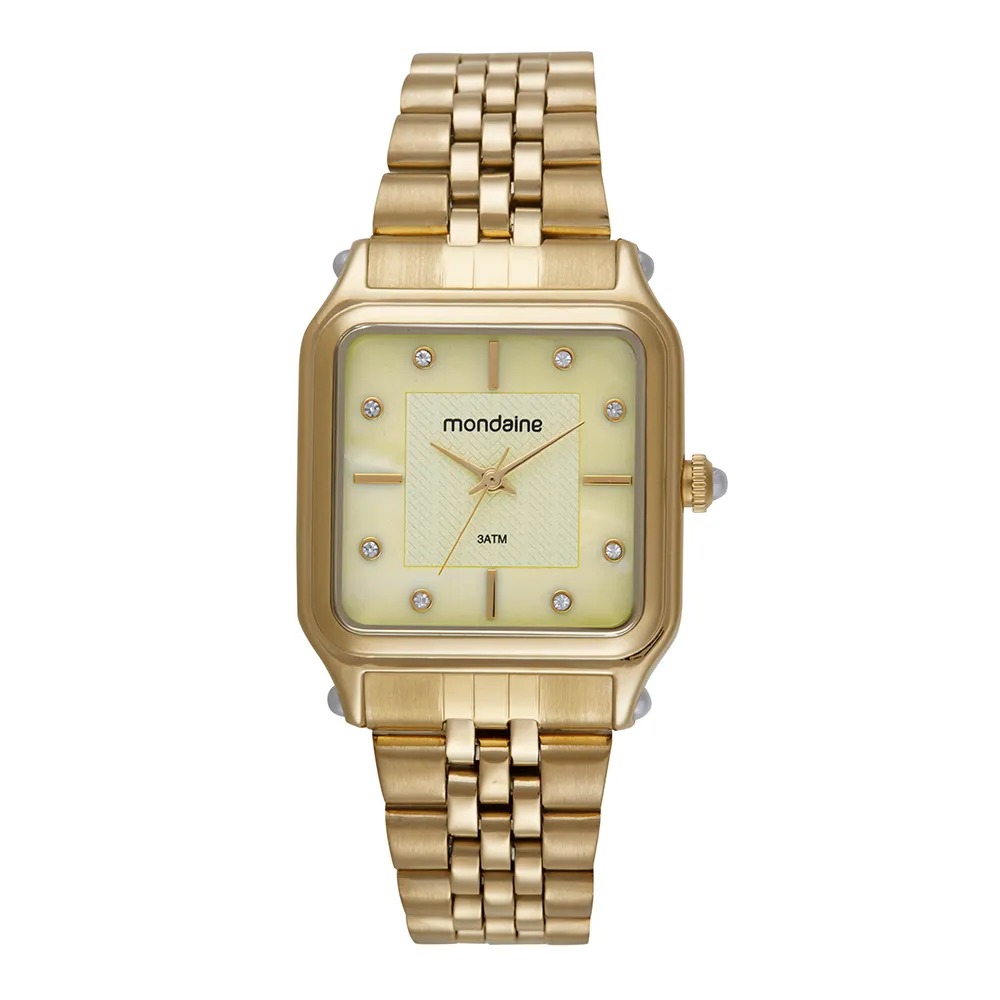 Relógio Mondaine Feminino Quadrado Dourado
