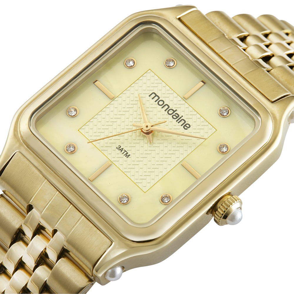 Relógio Mondaine Feminino Quadrado Dourado