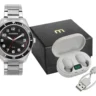 Kit Relógio Masculino Casual Prata com Fone Bluetooth