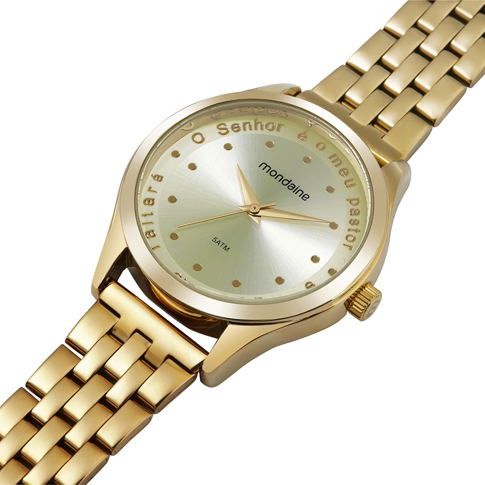 Kit Relógio Mondaine Feminino Dourado Salmo 23