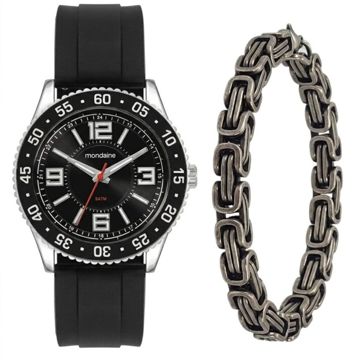 33035G0MKNI7 Kit Relógio Mondaine Masculino Preto com Pulseira