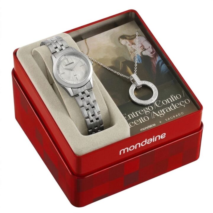 32965L0MKNE2 Kit Relógio Mondaine Feminino Entrego, Confio e Agradeço