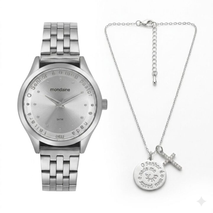 99748L0MKNE3 Kit Relógio Mondaine Feminino Prata Salmo 23