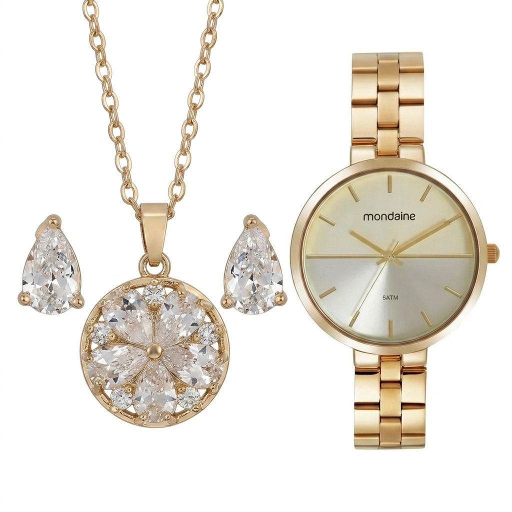 Kit Relógio Mondaine Feminino com Colar e Brincos