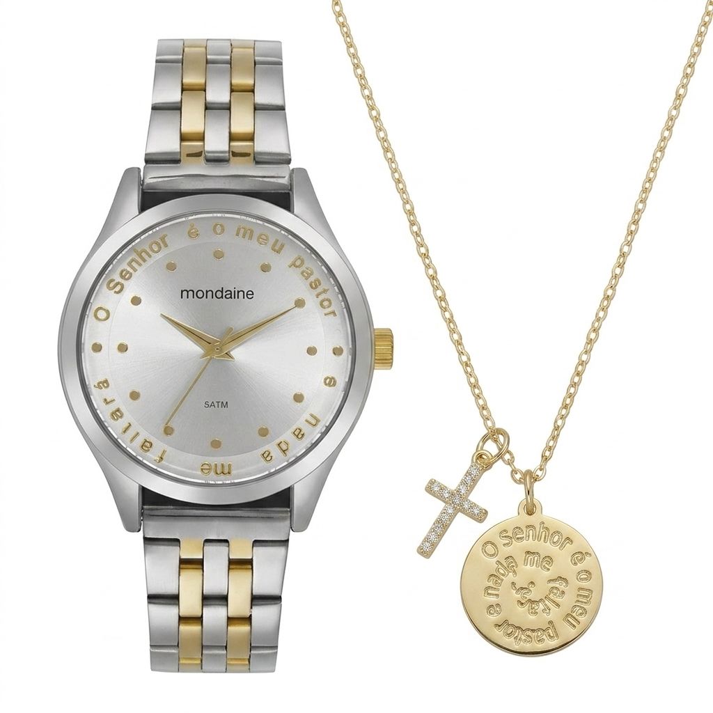 Kit Relógio Mondaine Feminino Bicolor Salmo 23