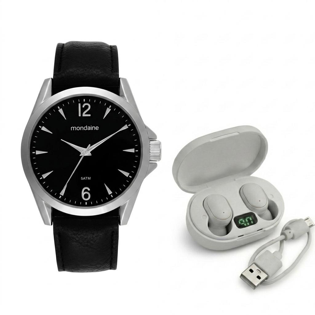 Kit Relógio Mondaine Masculino com Fone Bluetooth