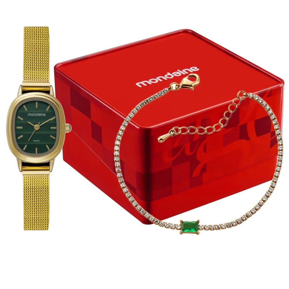 Kit Relógio Mondaine Feminino Dourado com Pulseira