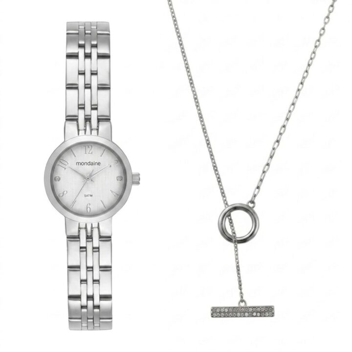 99799L0MKNE2 Kit Relógio Mondaine Feminino com Colar