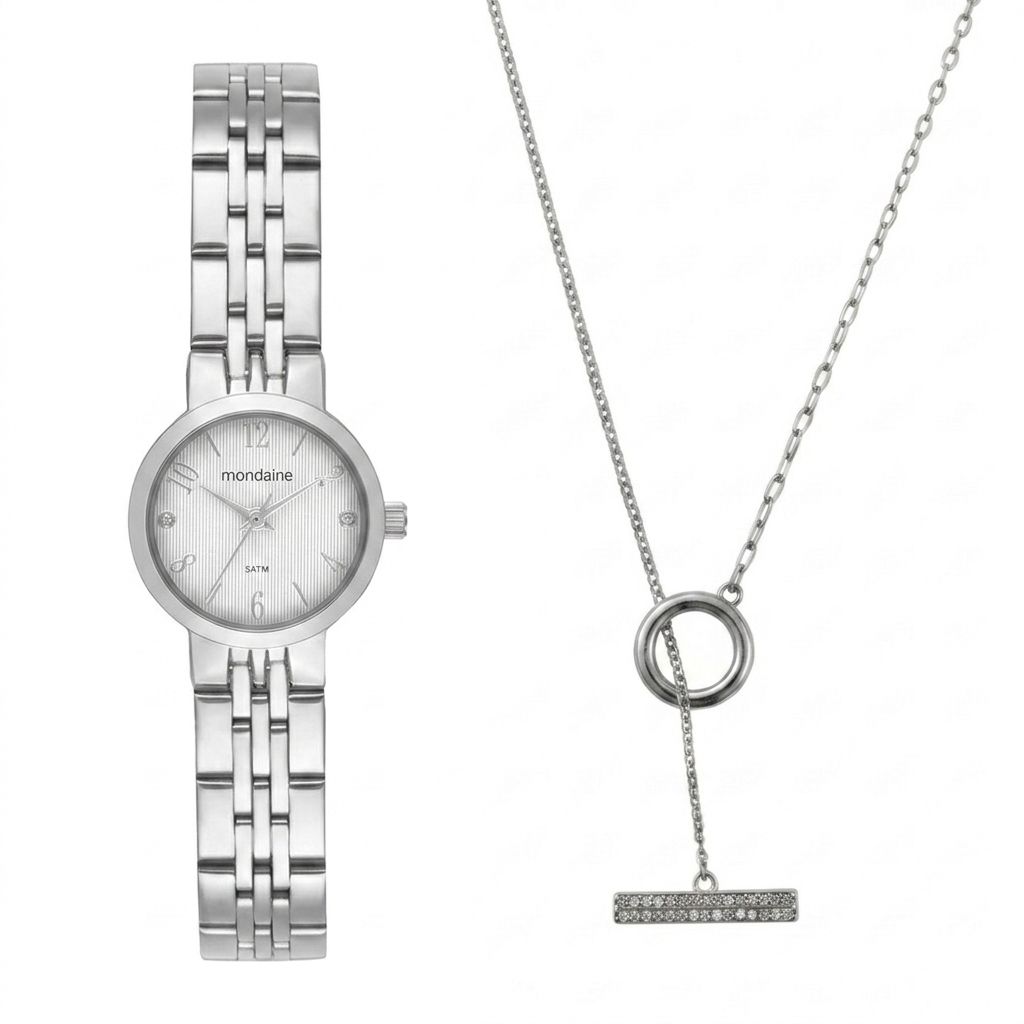 99799L0MKNE2 Kit Relógio Mondaine Feminino com Colar