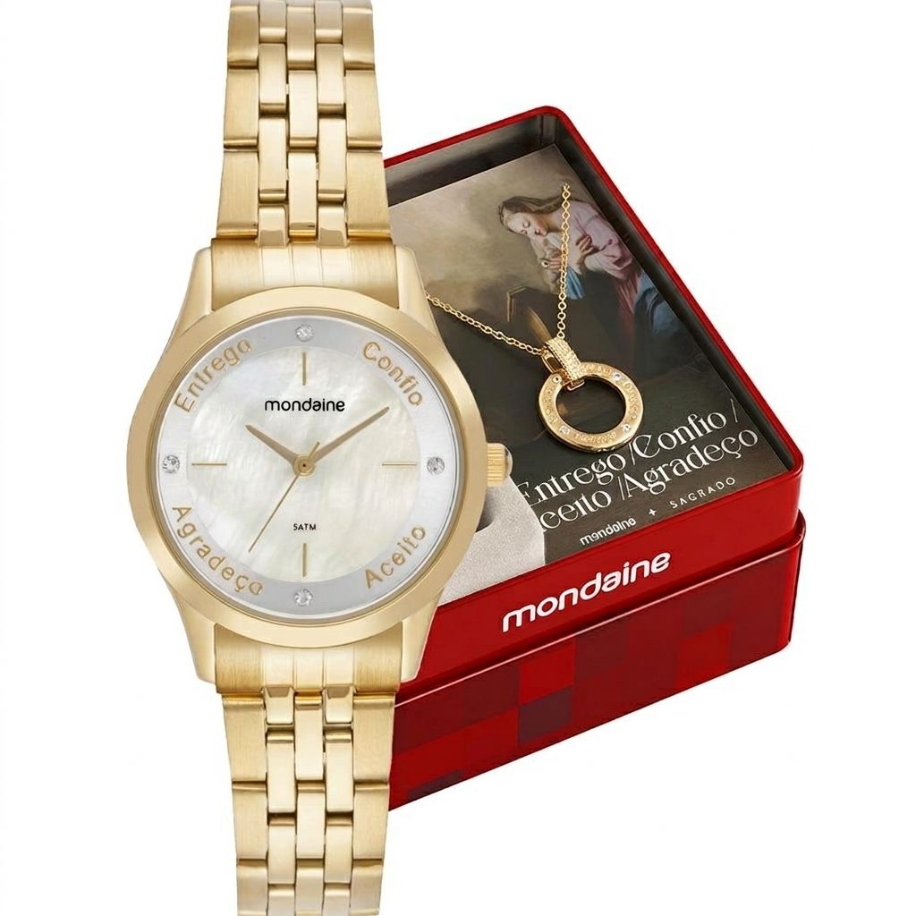 Kit Relógio Mondaine Feminino Coleção Fé