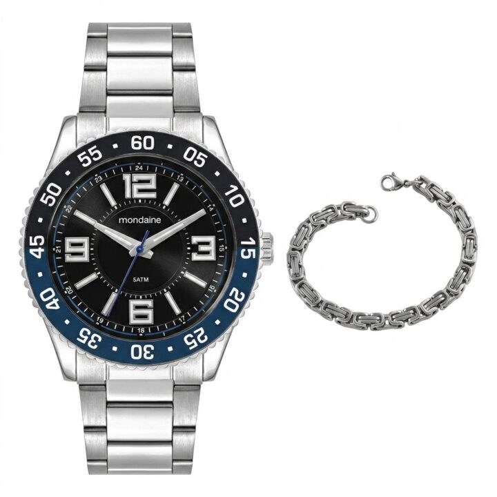 Kit Relógio Mondaine Masculino Prata com Pulseira